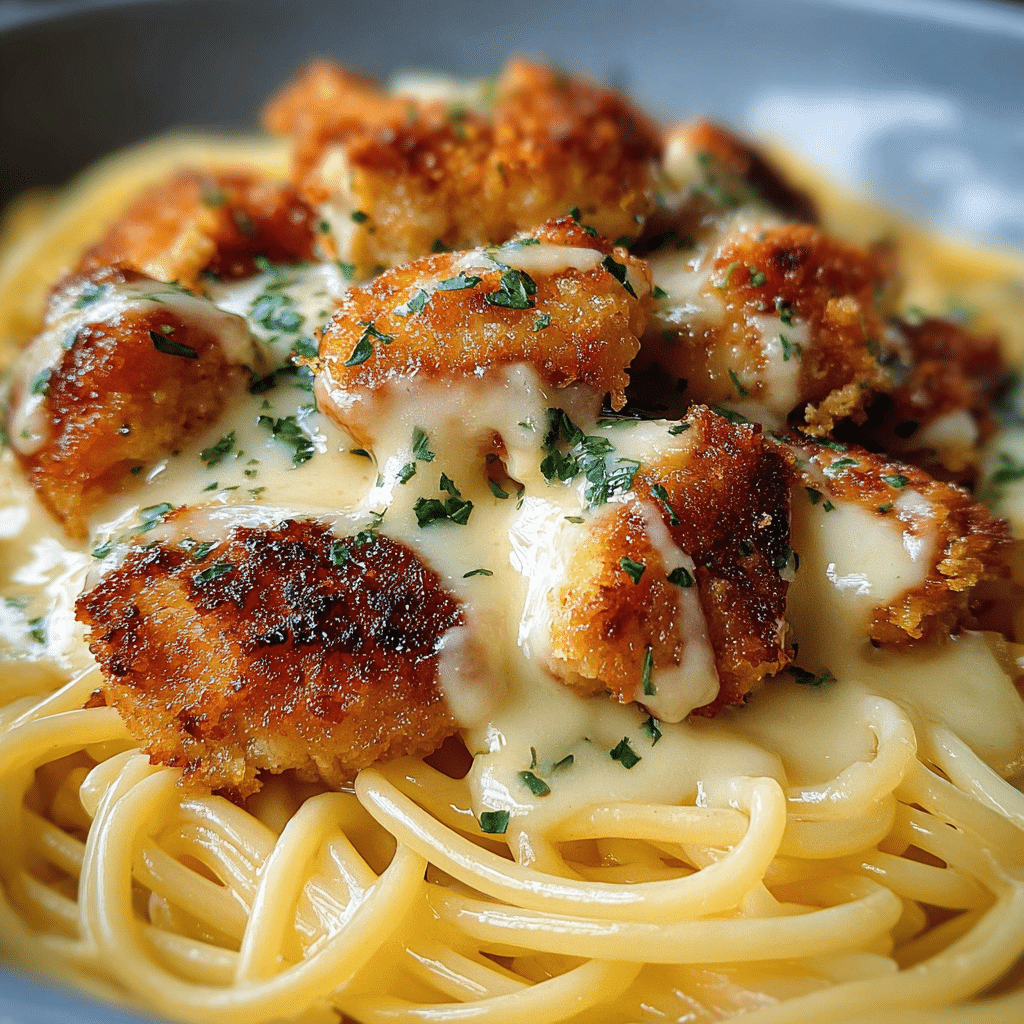 Garlic Butter Chicken Bites with Creamy Parmesan Pasta Recipe - Recipe Image