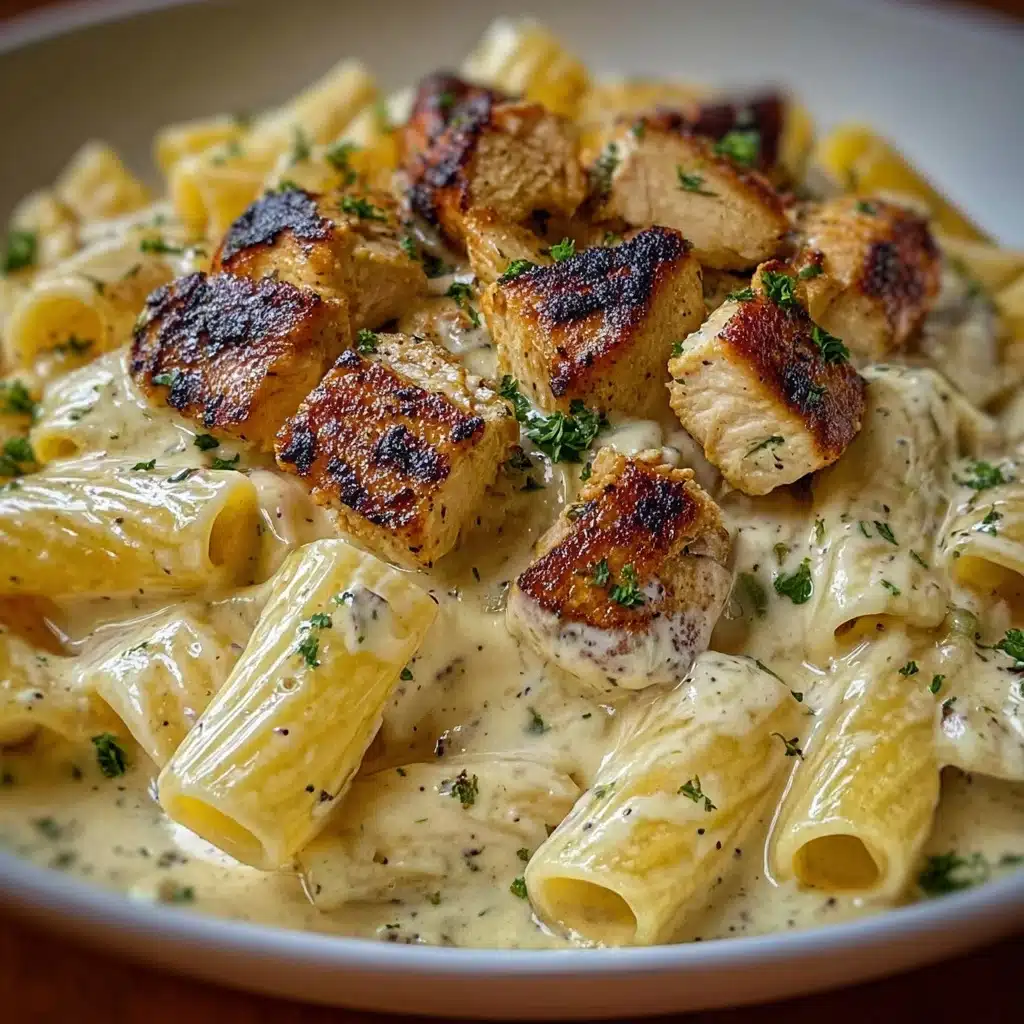 Creamy Garlic Butter Chicken and Rigatoni in Parmesan Sauce Recipe - Recipe Image