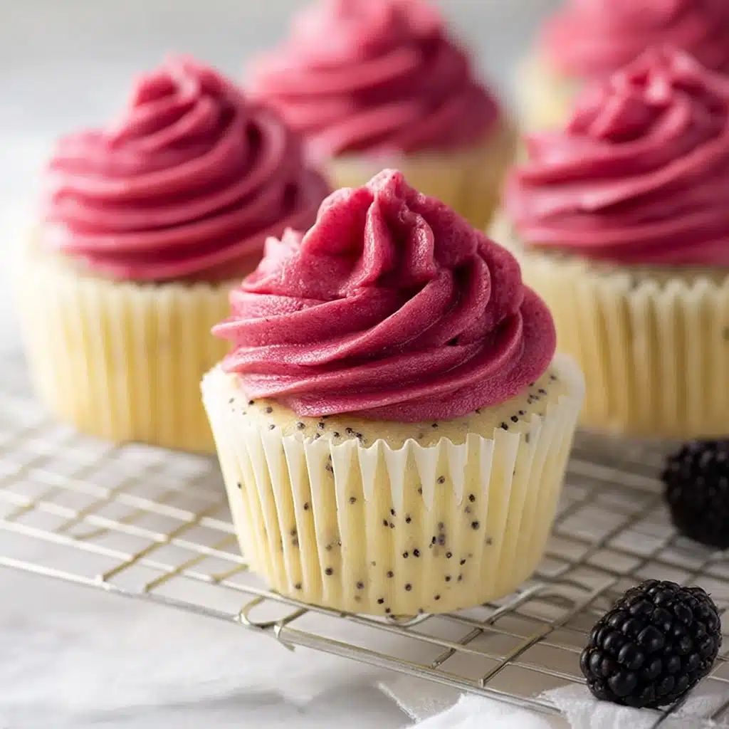 Lemon Poppy Seed Cupcakes with Blackberry Frosting Recipe - Recipe Image