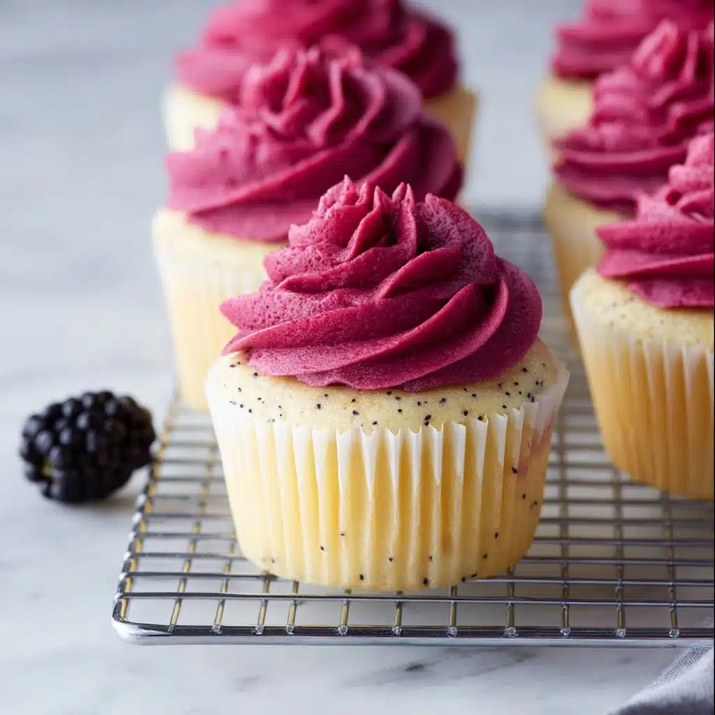 Lemon Poppy Seed Cupcakes with Blackberry Frosting Recipe - Recipe Image