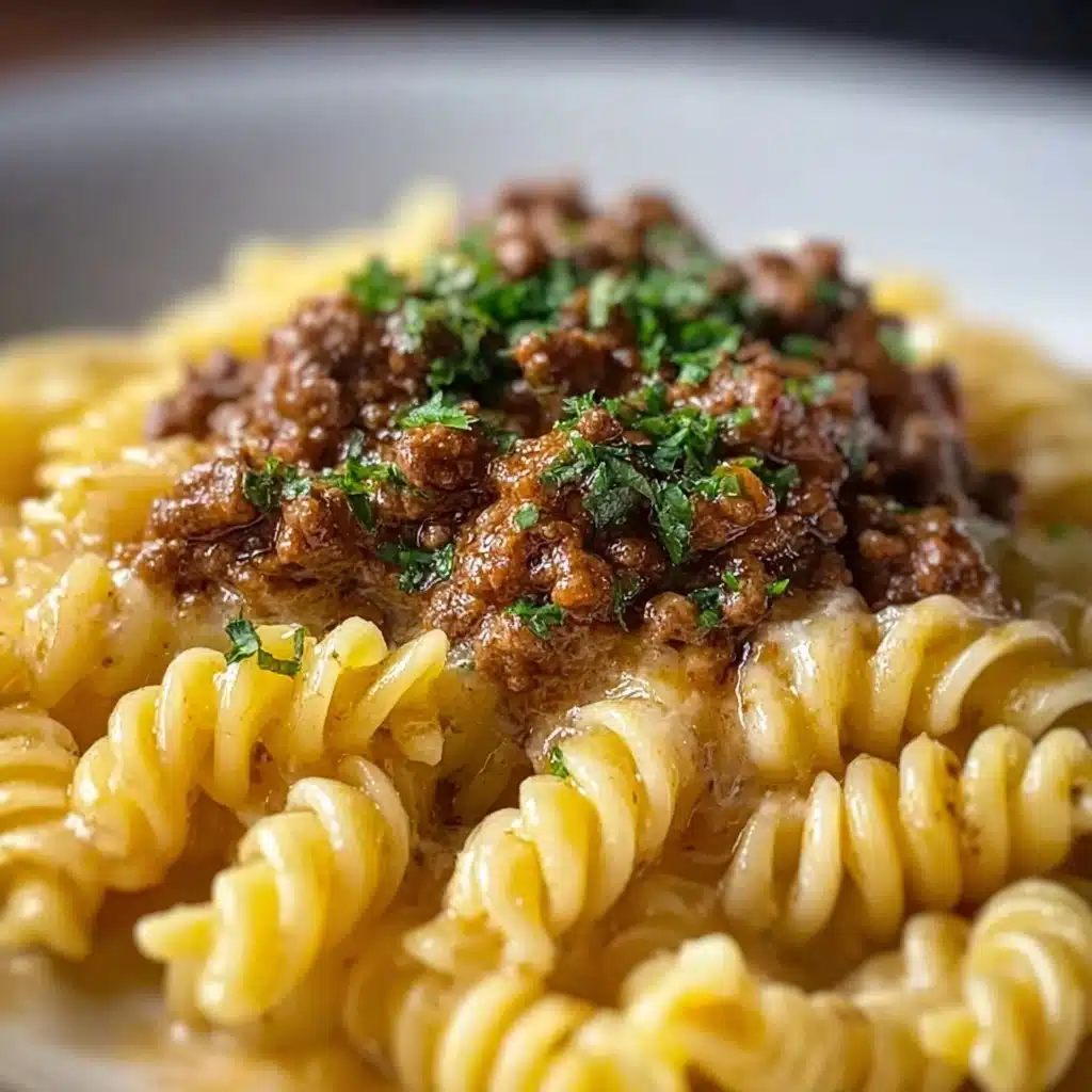 Beef and Rotini in Garlic Parmesan Sauce Recipe - Recipe Image