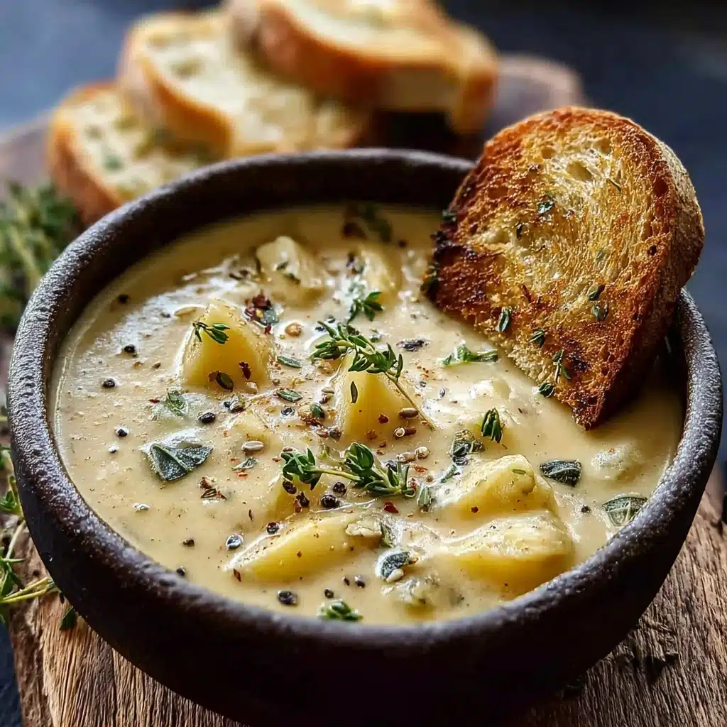Hearty Cheddar Garlic Herb Potato Soup Recipe - Recipe Image