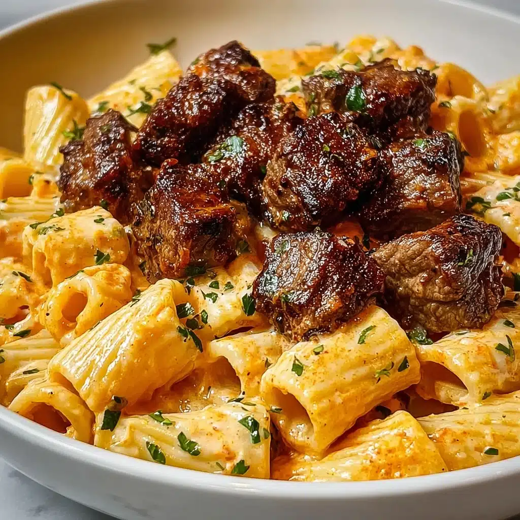 Cajun Steak Tips in Cheesy Rigatoni Parmesan Sauce Recipe