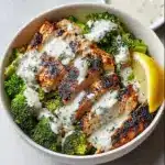 Grilled Chicken & Broccoli Bowls with Creamy Garlic Sauce Recipe
