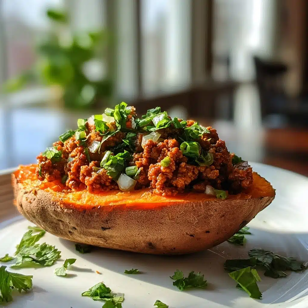 High Protein Ground Turkey Stuffed Sweet Potato Recipe - Recipe Image