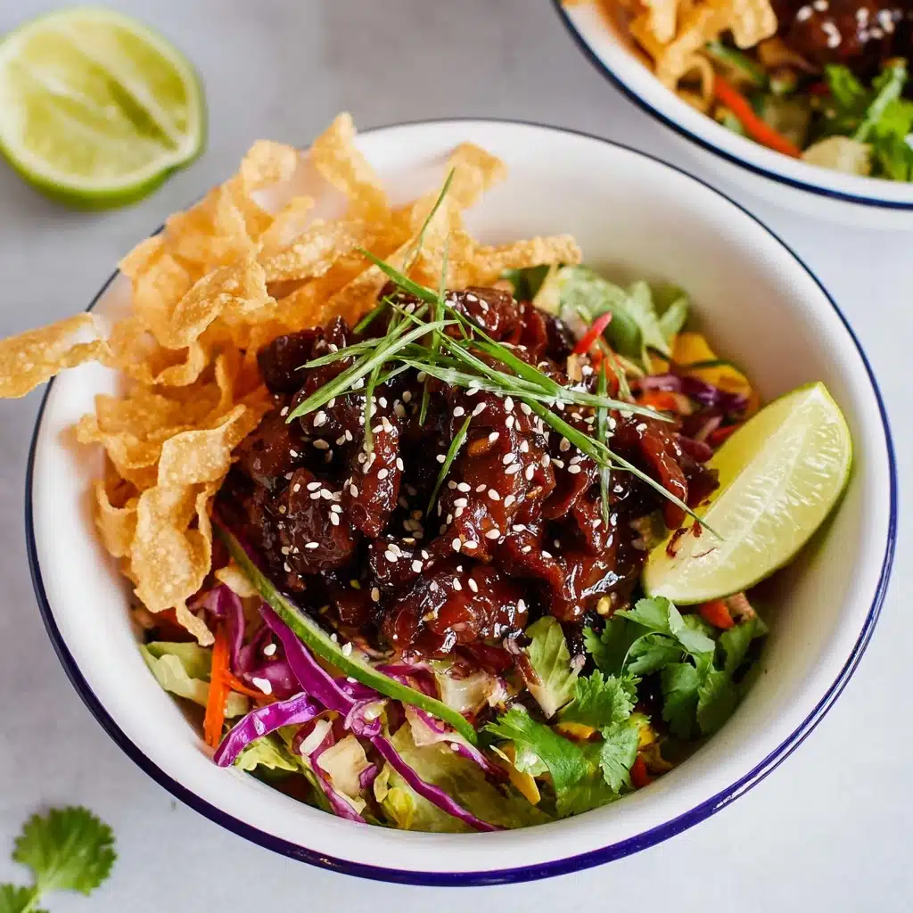 Teriyaki Chicken Wonton Taco Bowls Recipe - Recipe Image