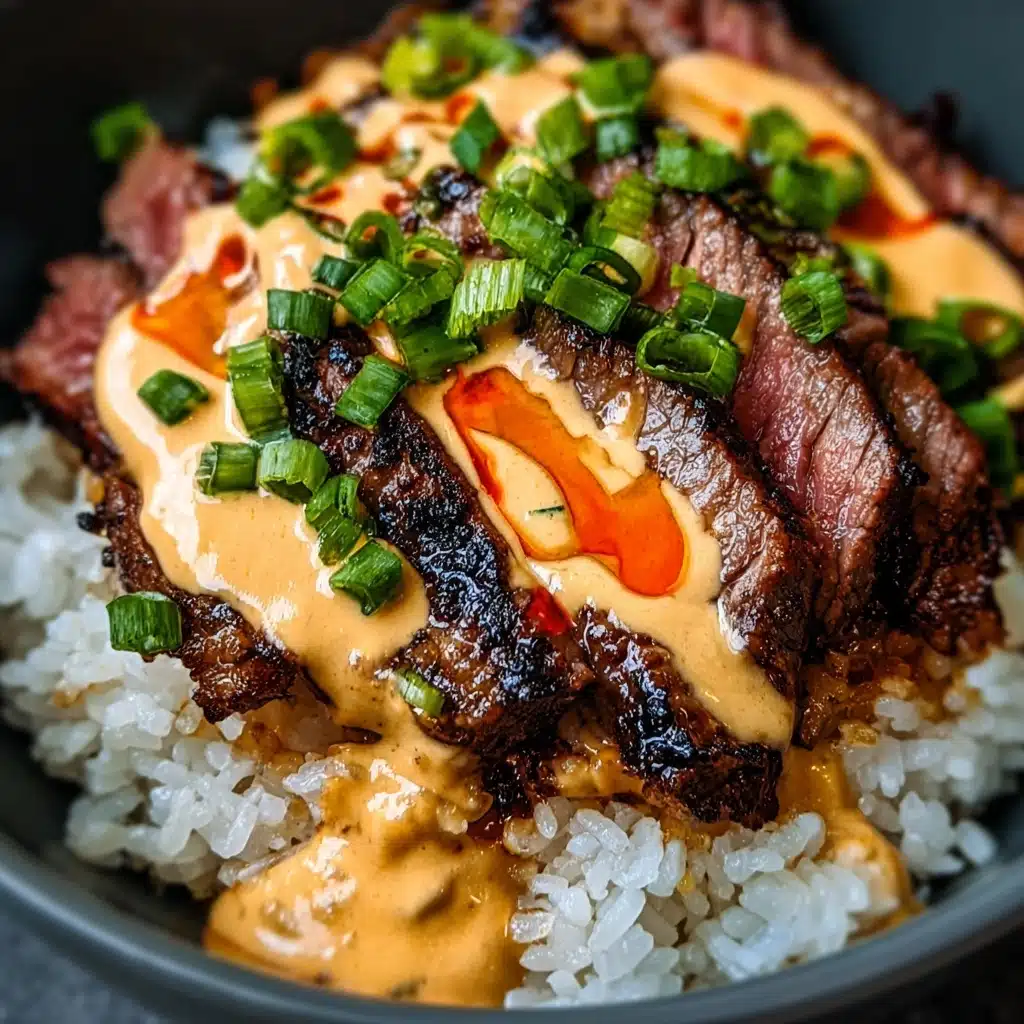 Korean BBQ Steak Rice Bowls with Spicy Cream Sauce Recipe - Recipe Image