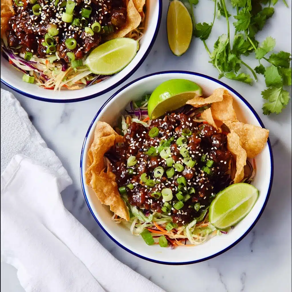 Teriyaki Chicken Wonton Taco Bowls Recipe - Recipe Image