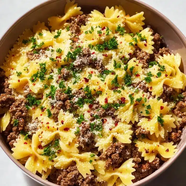 Garlic Butter Bowtie Pasta with Ground Beef Recipe