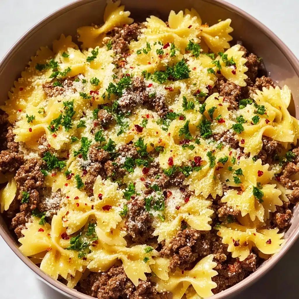 Garlic Butter Bowtie Pasta with Ground Beef Recipe