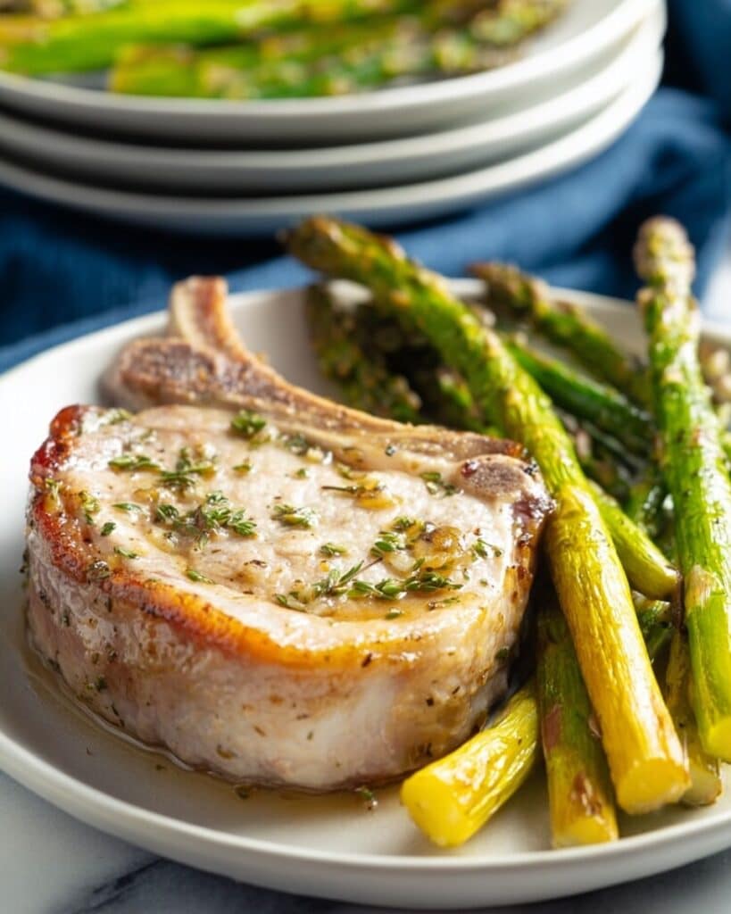 Keto Chicken Chops with Asparagus in Garlic Butter Recipe