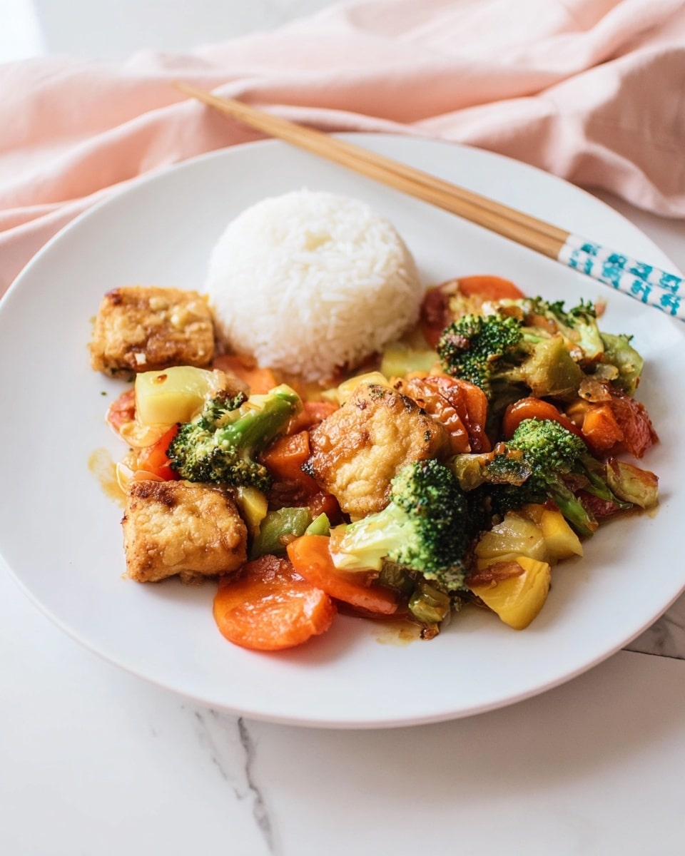 The image shows a black frying pan filled with a colorful stir-fry dish on a white marbled surface. The dish has several layers: the bottom layer is golden-brown pieces of cooked chicken, followed by bright green broccoli florets, orange carrot slices, yellow bell pepper chunks, and translucent white onion pieces mixed evenly throughout. Small white sesame seeds are sprinkled over the top, adding texture. To the right of the pan, a halved lemon with a bright yellow interior rests on the marbled surface. The pan has black handles with silver bases visible on the left and right sides. photo taken with an iphone --ar 4:5 --v 7