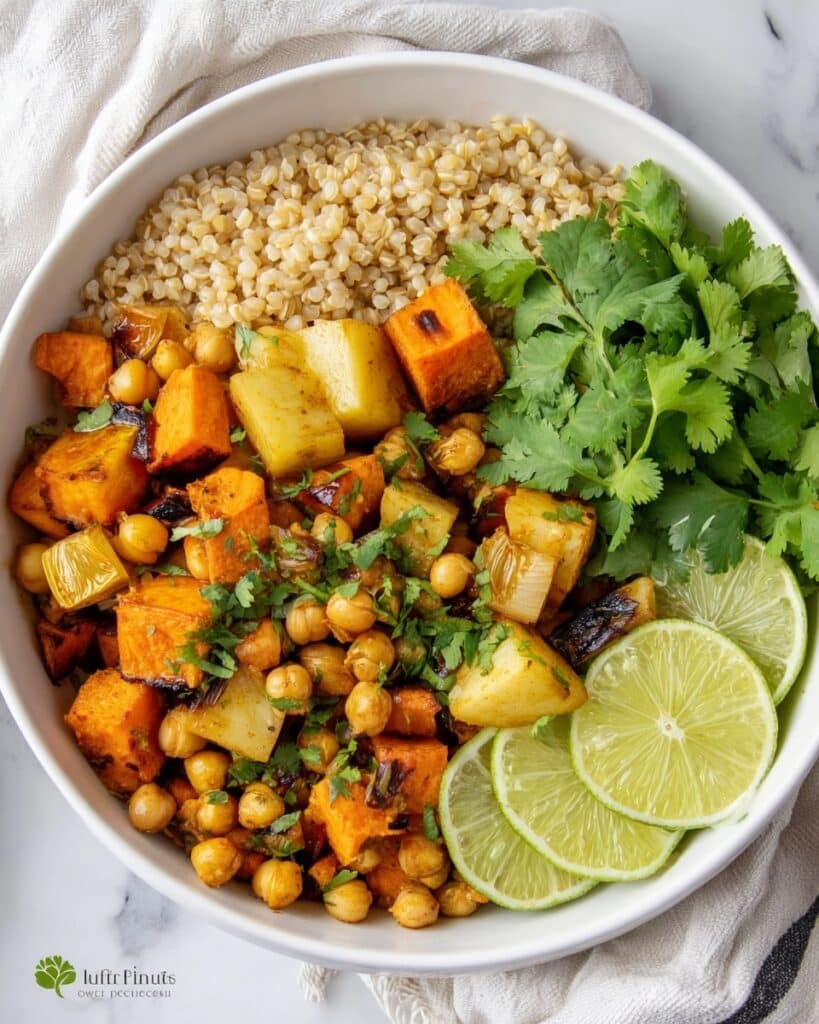 Winter Grain Bowl with Roasted Vegetables, Chickpeas, and Dried Apricots Recipe