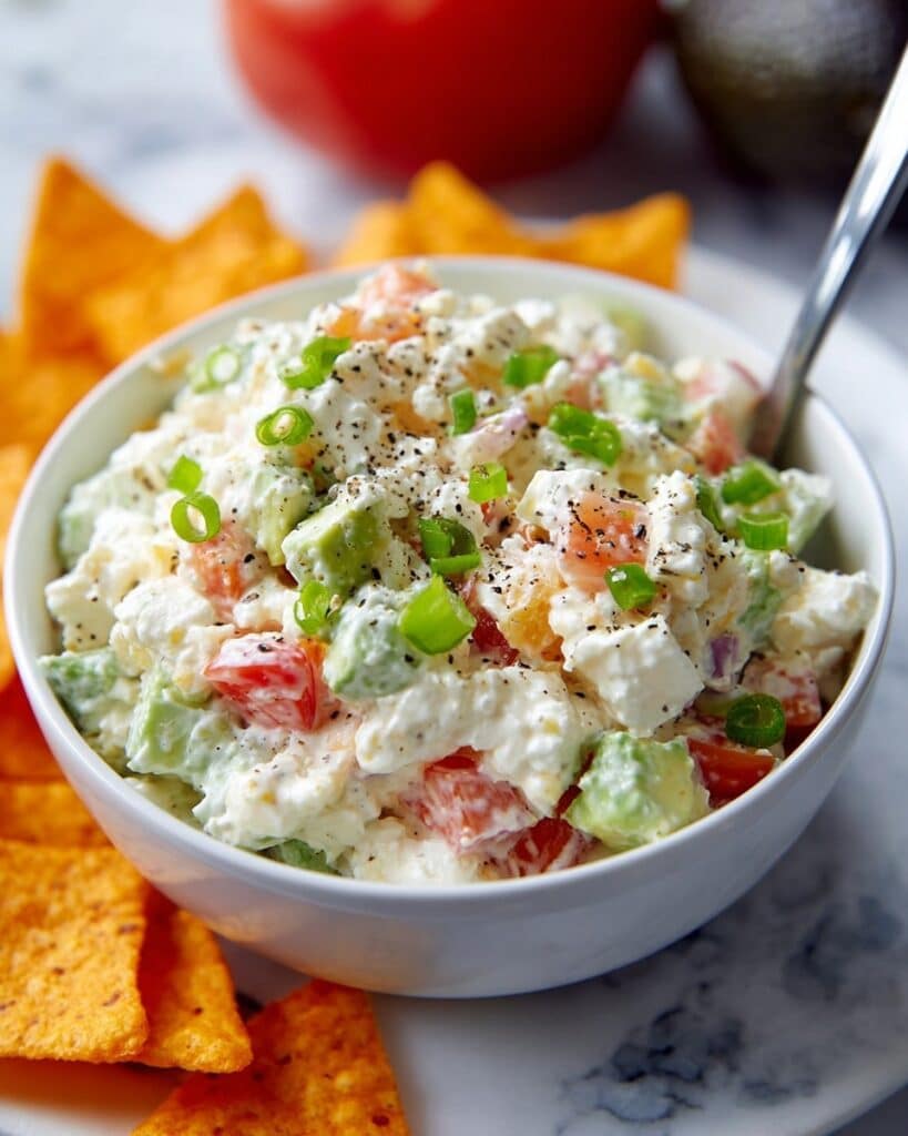 Doritos Dip with Cottage Cheese, Tomatoes, and Avocados Recipe