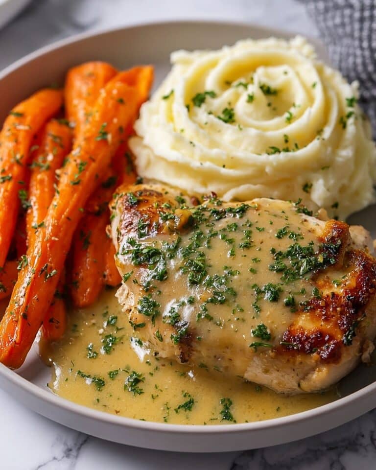 Creamy Herb Chicken with Mashed Potatoes & Glazed Carrots Recipe
