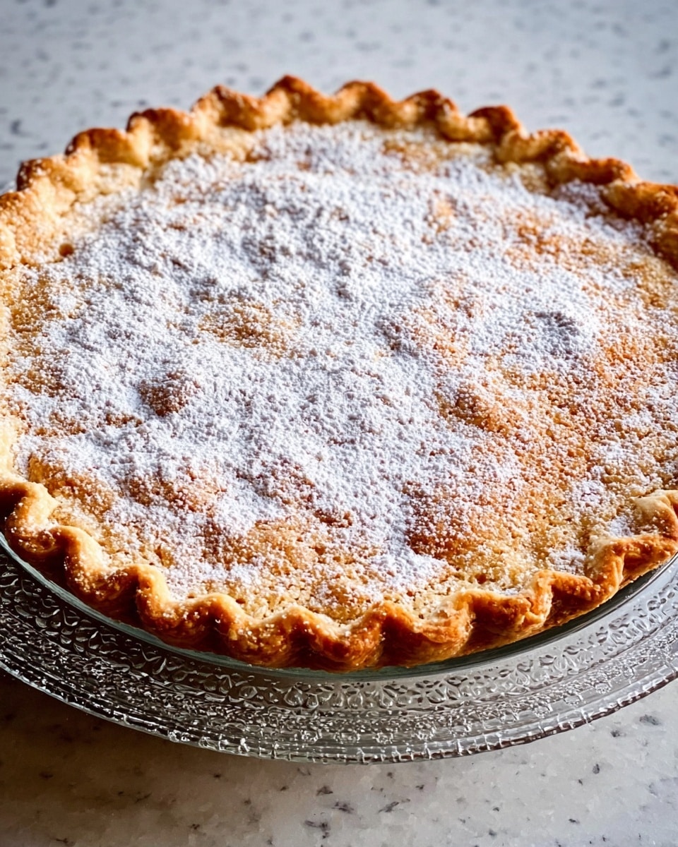 A slice of pie is shown on a white plate with a white marbled texture background. The pie has three layers: the thin golden crust at the bottom, a thick pale yellow creamy filling in the middle, and a light brown bubbly textured top layer with a slightly cracked surface. The crust edge is thick, flaky, and crimped with a rough texture. Two whole yellow fruits are partially visible next to the plate. Photo taken with an iphone --ar 4:5 --v 7