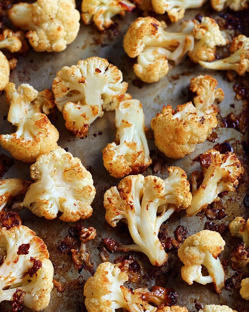 The image shows many small roasted cauliflower florets spread out on a baking sheet. Each floret has a light golden brown color with some darker charred spots, giving a crisp and slightly caramelized texture. The cauliflower pieces vary in size, showing the white soft inner parts and the browned outer edges. The baking sheet surface is dark and has some oil stains and browned bits from roasting. The background is a white marbled texture. photo taken with an iphone --ar 4:5 --v 7