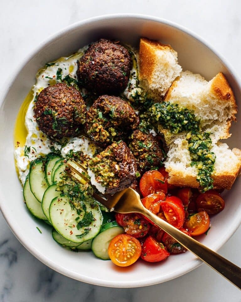 Sheet Pan Meatballs with Tomato Salad and Green Sauce Recipe