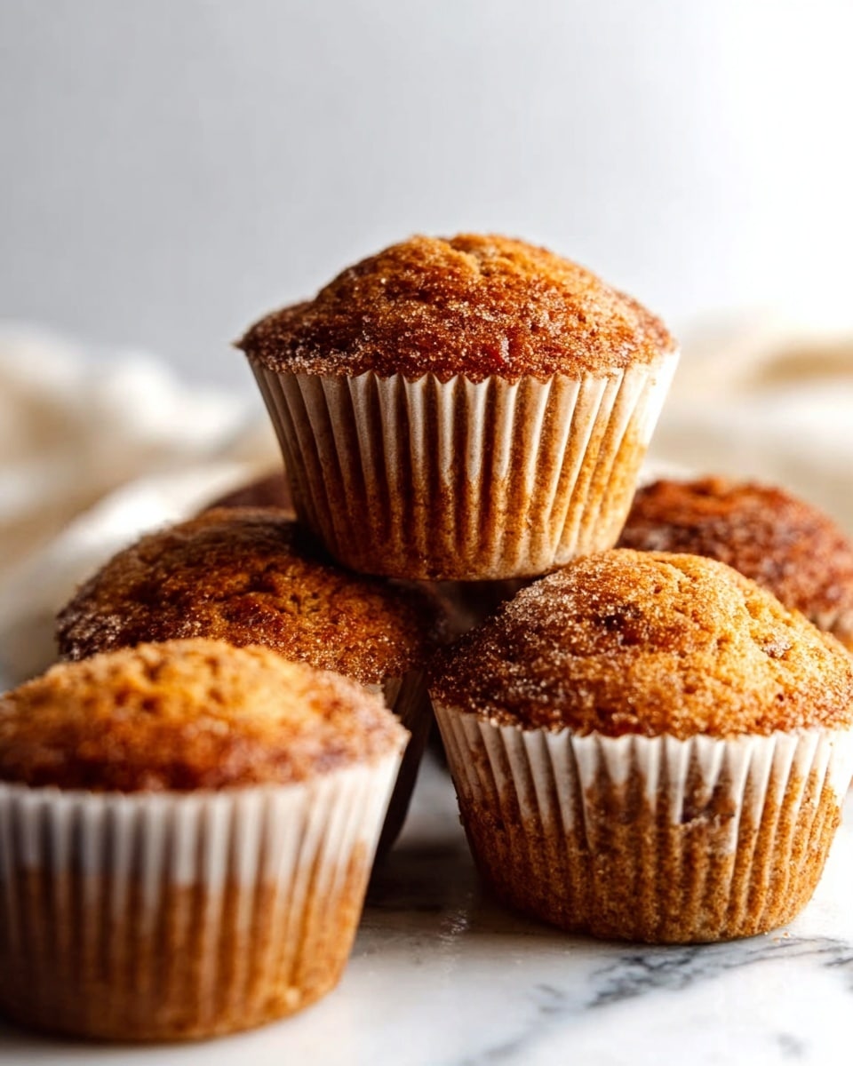 The image shows several muffins in white paper liners, placed together with one muffin standing tall in the center. The muffins have a golden brown top, with a crumbly texture, and slightly rough edges. The background is softly blurred with a white marbled surface below them, creating a clean and simple look. Photo taken with an iphone --ar 4:5 --v 7