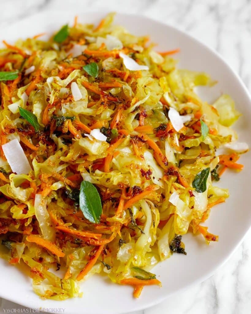 Roasted Indian Cabbage with Coconut, Curry Leaves, and Peanuts Recipe
