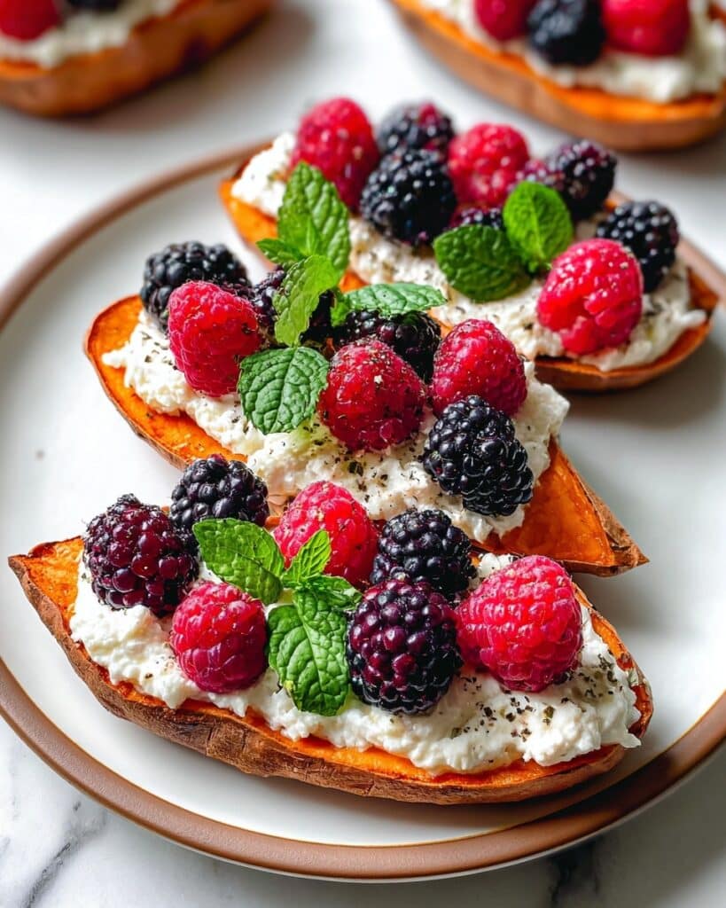 Sweet Potato Toast with Ricotta, Berries, Honey, and Almonds Recipe