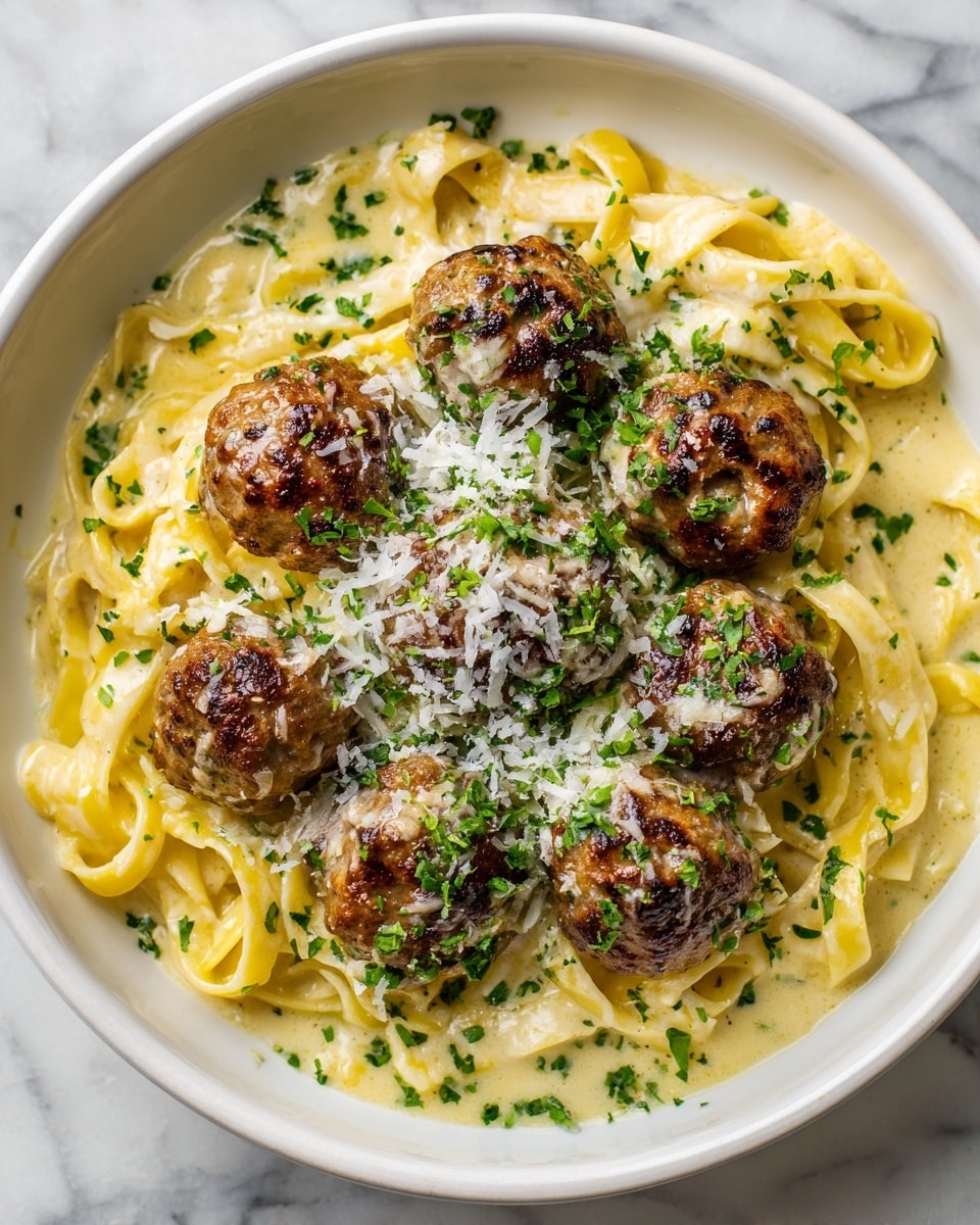 Garlic Butter Meatballs with Creamy Linguine Recipe