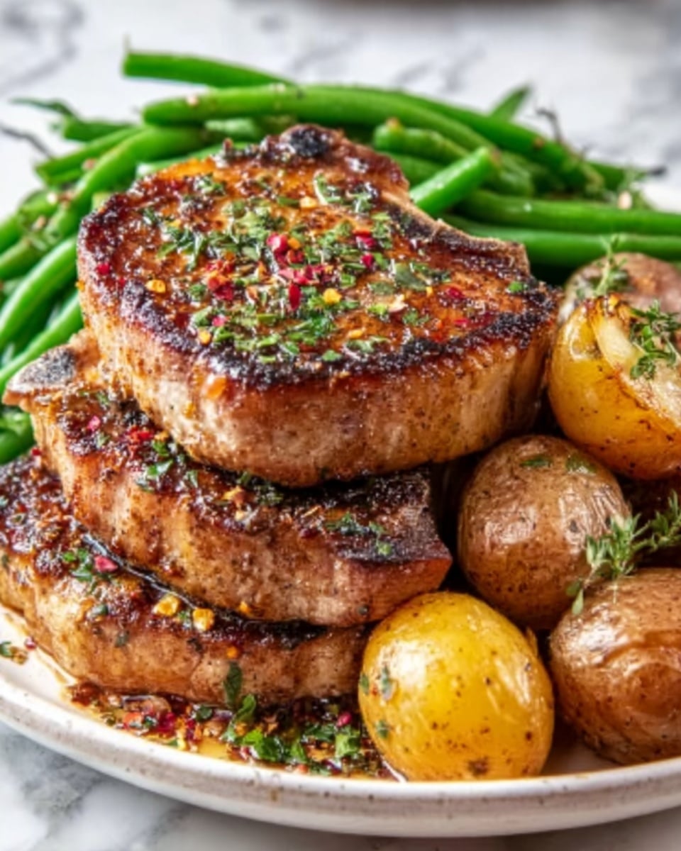 Sheet Pan Lemon Garlic Pork Chops with Roasted Potatoes and Green Beans Recipe