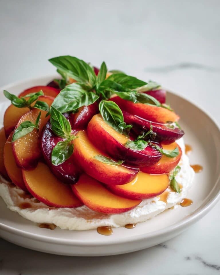 Peach Burrata Caprese Salad with Hot Honey and Basil Recipe