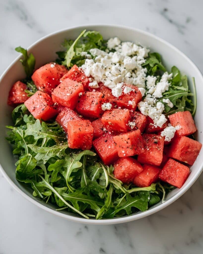 Watermelon Arugula Salad with Feta, Mint, and Balsamic Glaze Recipe