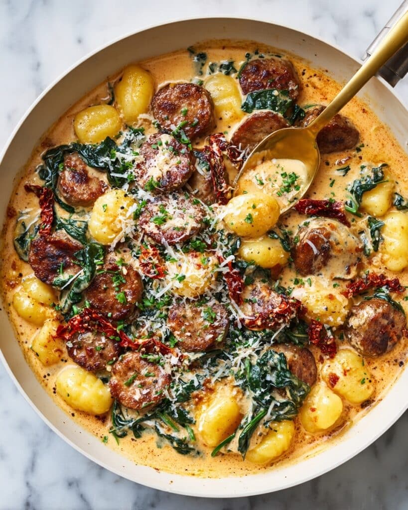One Pan Creamy Tuscan Sausage Gnocchi Recipe