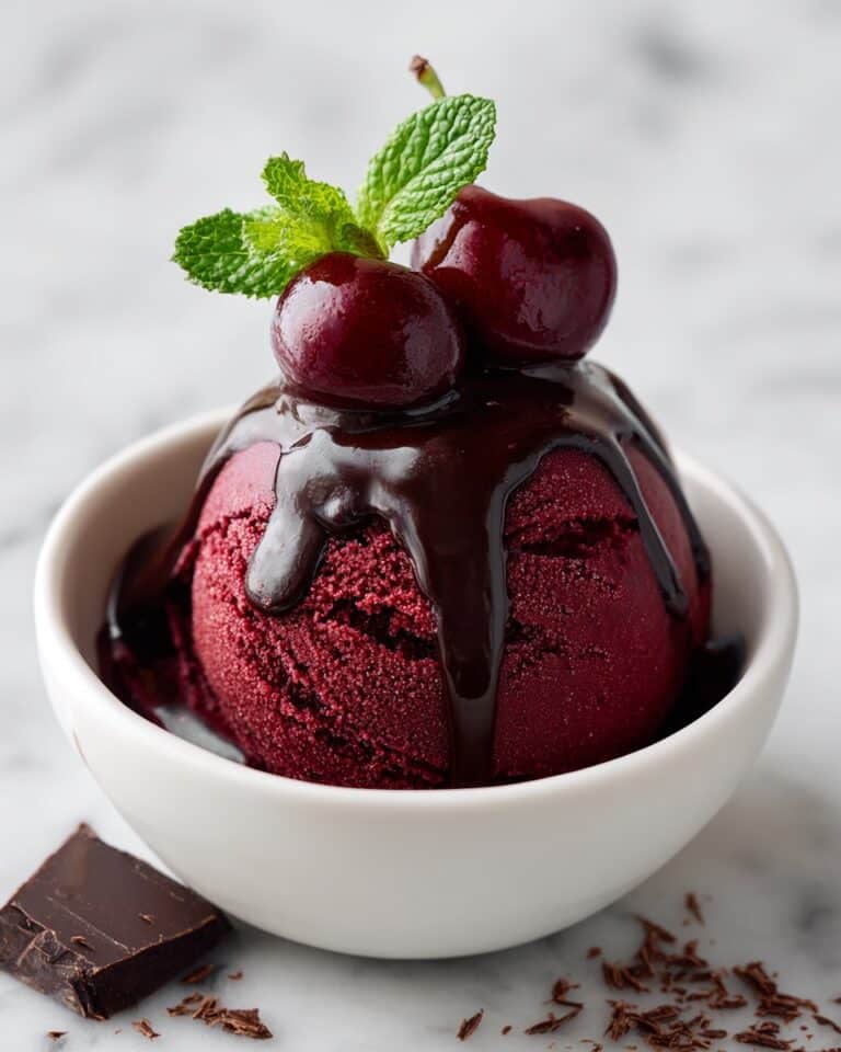 Red Wine Ice Cream with Dark Chocolate Sauce and Cherries Recipe