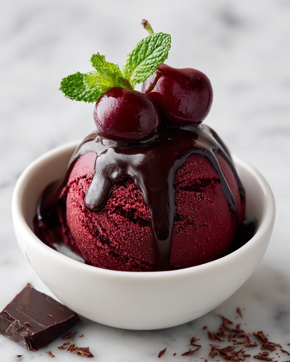 Red Wine Ice Cream with Dark Chocolate Sauce and Cherries Recipe