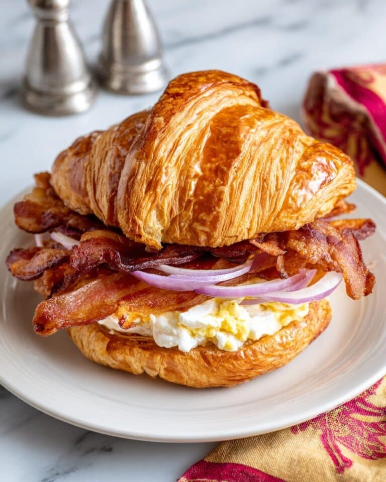 Croissant Breakfast Sandwich with Bacon and Cheddar Recipe